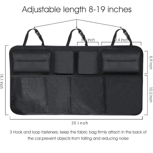 TAZLYN Car interior Car accessories 2025 Back Seat storage Trunk organiser with Adjustable Straps With 8 Large Storage Pockets Nylon Backseat Trunk Organizer Bag For SUV & Car Hanging (PACK OF1)Black - Image 2