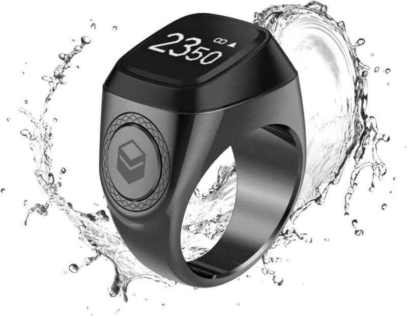 Smart Tasbih Zikr Ring E01, Muslim Prayer Timing Reminder, Oled Display, Tasbih Counter, Smart Ring, Tasbih Ring, Wearable Technology, 5 Time App Notification (Black Gray, 20mm) - Image 1