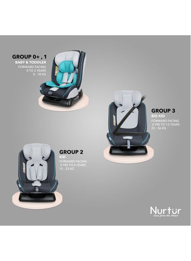 Nurtur Otto BabyKids 4in1 مقعد السيارة 4 أوضاع للإمالة 5 نقاط حزام أمان 10 مستويات مسند رأس قابل للتعديل من 0 أشهر إلى 12 سنة مجموعة 0123 حتى 36 كجم منتج رسمي  - Image 5