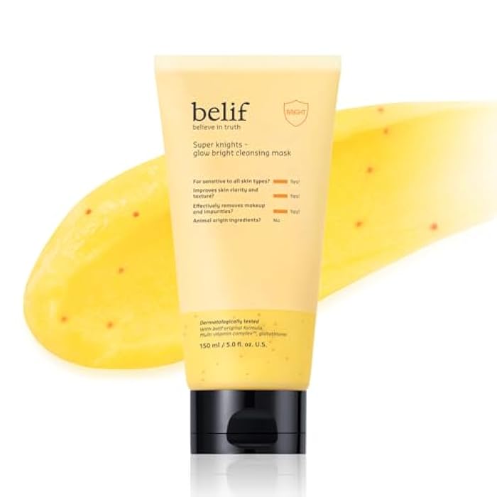 belif Super Knights Glow Radiance Cleansing Mask, Korean Skincare with Multi-Vitamin Complex & Glutathione – Radiance & Even Skin Tone (150 ml / 5.0 fl. oz.) - Image 1