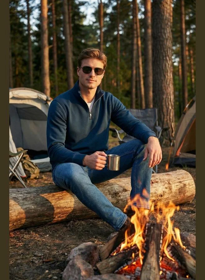 Buratti  Buratti Cotton Regular Fit Half-Zip Stand-Up Collar Sweatshirt Men's SWEAT 59052592 for Men | Best Price UAE