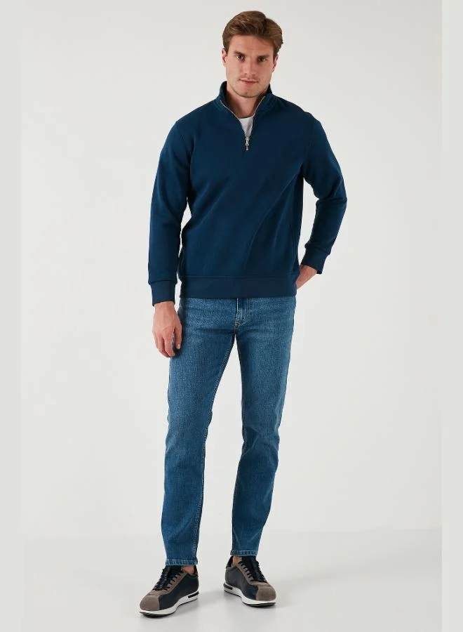 بوراتي سويت شيرت رجالي بياقة واقفة وسحاب نصي من قطن بوراتي