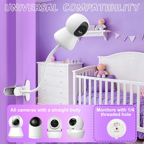 Vebiso 2025 Baby Monitor Mount - Universal Adjustable Monitor Flex Stand for Hello Baby, Nanit Pro, Infant Optics, VTech & Most Baby Monitors - Detachable Arm Camera Clip Mount with Cute Stickers for Crib - Image 2