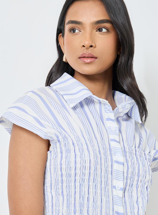 تايك تو بلوزة مخططة بتفاصيل مُجمعة - Image 3