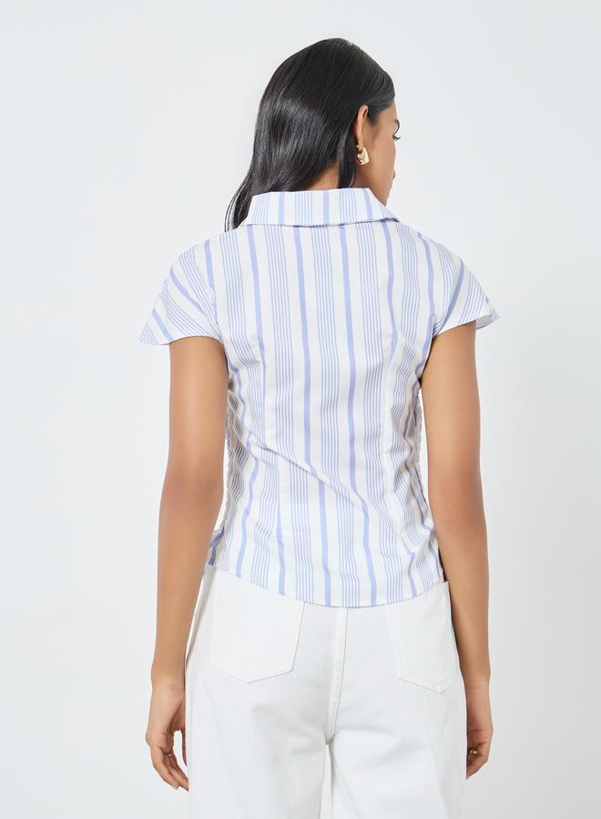 تايك تو بلوزة مخططة بتفاصيل مُجمعة - Image 4