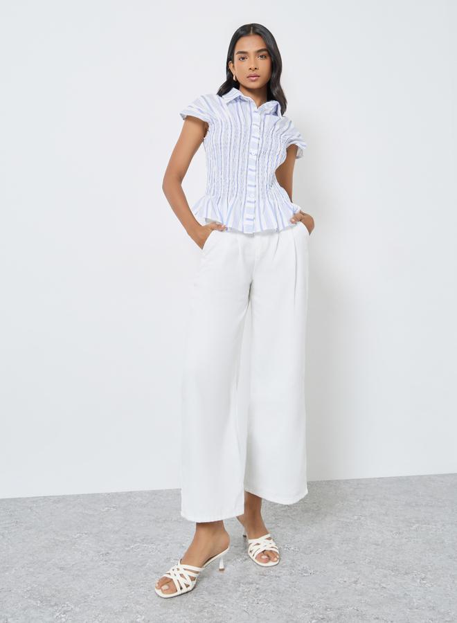 تايك تو بلوزة مخططة بتفاصيل مُجمعة - Image 2