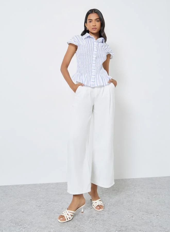 Take Two Take Two Striped Smocked Detail Buttoned Shirt