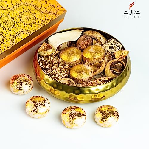 AURA DECOR AuraDecor Urli Gift Set for Home Decor || Golden Floating Candles || Potpourri || Candle Gift Set || Gifting || Corporate Gifting - Image 2