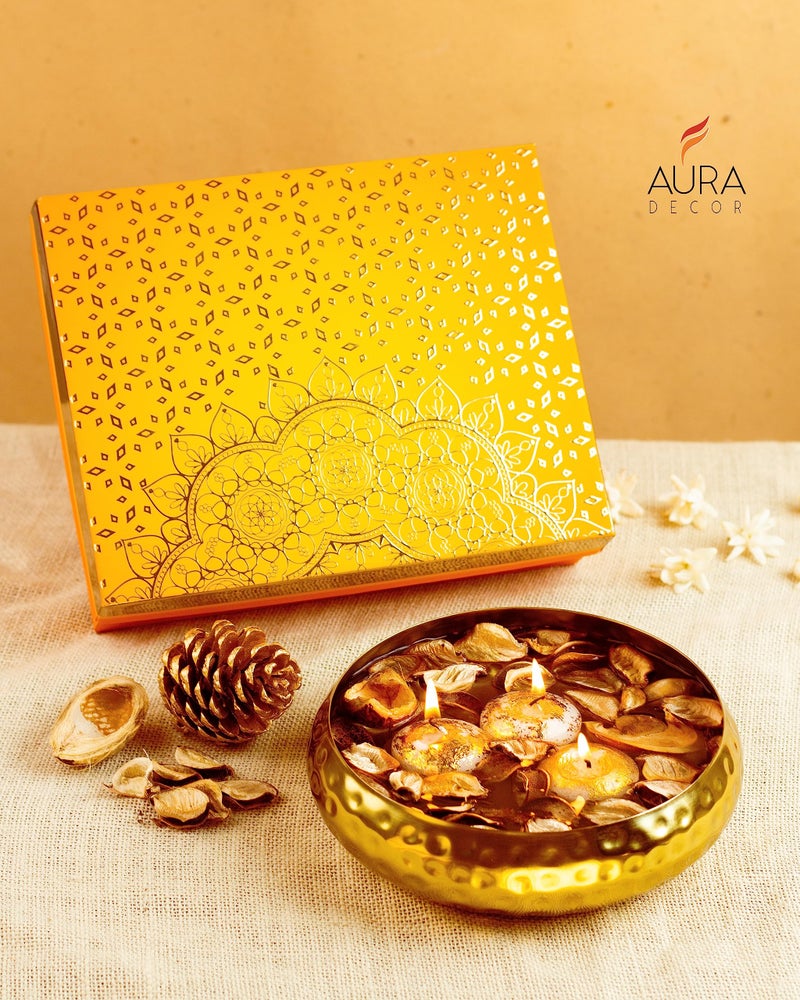 AURA DECOR AuraDecor Urli Gift Set for Home Decor || Golden Floating Candles || Potpourri || Candle Gift Set || Gifting || Corporate Gifting - Image 4