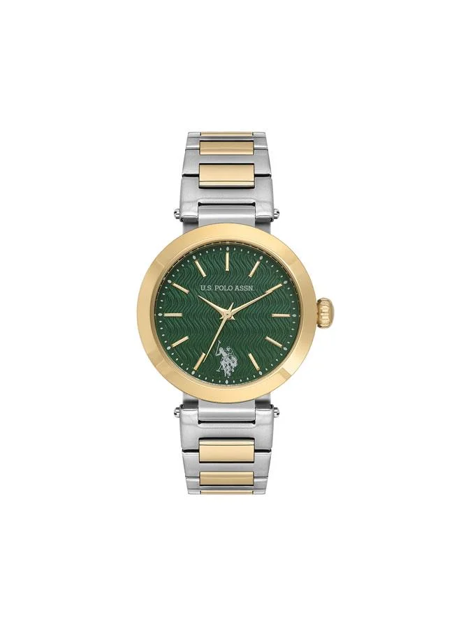 U.S. Polo Assn. Novelties 34mm Women's Watch with Green Dial & Stainless Steel Bracelet