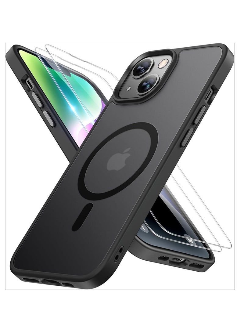 WRISTWISE Case Cover for iPhone 14 Plus 6.7 inch (Compatible with MagSafe)（with 2 Screen Protectors） Military-Grade Protection, Anti-Fingerprint Translucent Matte Phone Case Cover, Black - Image 1