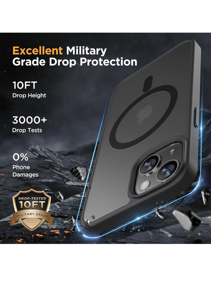 WRISTWISE Case Cover for iPhone 14 Plus 6.7 inch (Compatible with MagSafe)（with 2 Screen Protectors） Military-Grade Protection, Anti-Fingerprint Translucent Matte Phone Case Cover, Black - Image 4