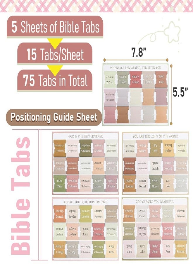 OFIFO® Bible Tabs, 75 Tabs, Boho Theme, Laminated Bible Index for Women and Men, Bible Tabs for Chanting, Recitation, Studying, 3.5x3.5cm Per One - Image 2