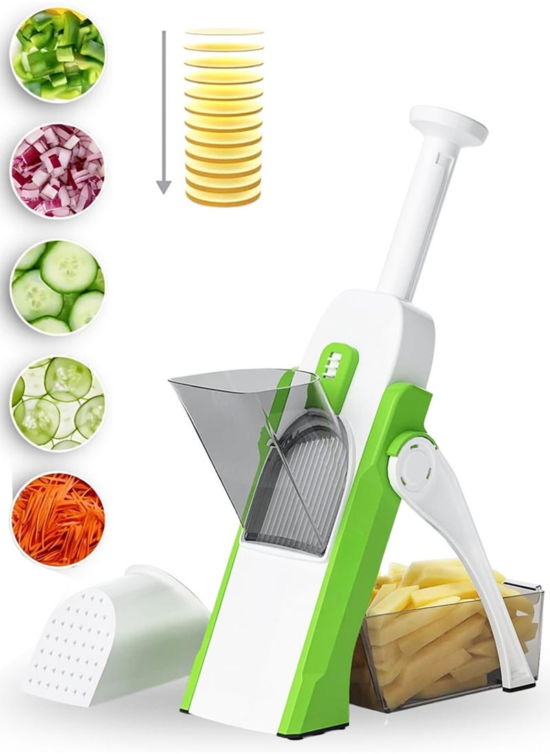 QUTOOB Multi-purpose Vegetable Chopper Mandoline Vegetable Slicer, Adjustable Food Slicer, Fruit Slicer, Manual Hand Press Vegetable Cutter For Potatoes, Onions, Apples, Vegetables, Fruits,Cheese, and More  - Image 1