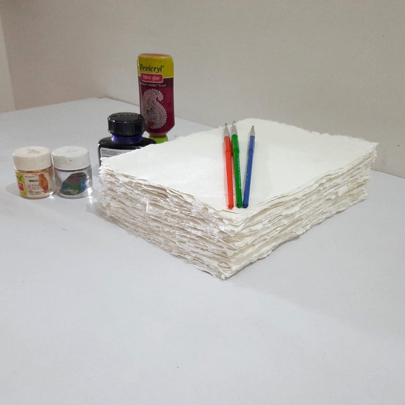 Etailor E-Tailor Handmade Cotton Paper Deckle Edge Loose Leaf Sheets 130 GSM Ivory White (4x6) Ivory (Pack of 100 Sheets) - Image 5