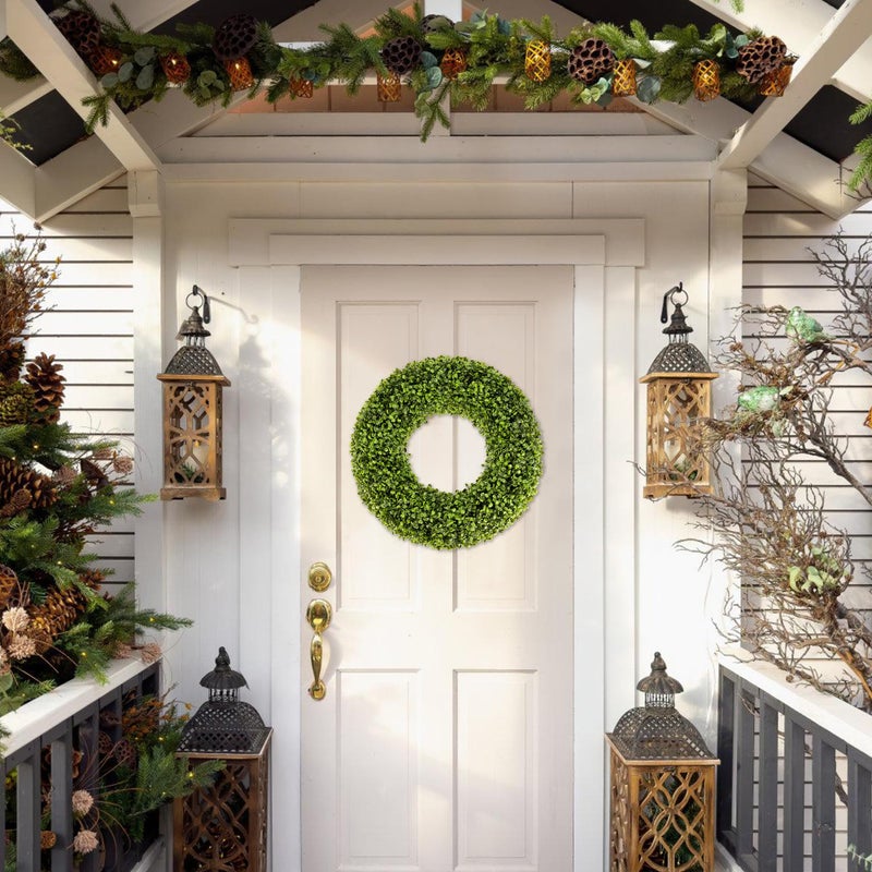 SEVENLOVE Boxwood Wreath,20inch Wreath for Front Door Greenery Wreath Outdoor/Indoor Green Home Round All Year Round Farmhouse St Patricks Day Decorations - Image 5