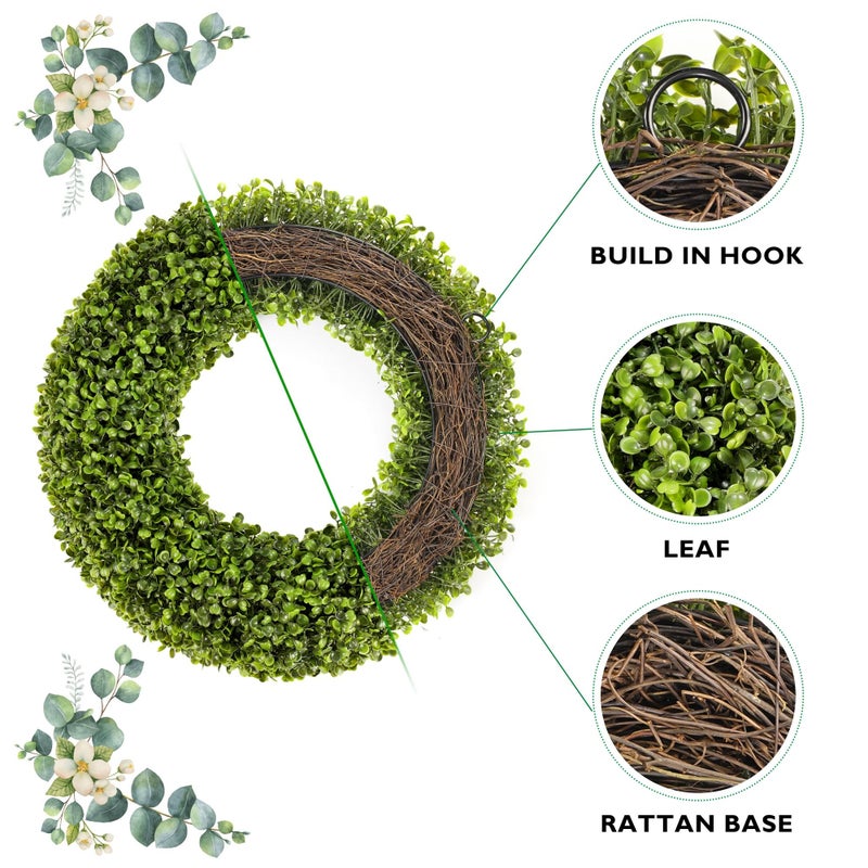 SEVENLOVE Boxwood Wreath,20inch Wreath for Front Door Greenery Wreath Outdoor/Indoor Green Home Round All Year Round Farmhouse St Patricks Day Decorations - Image 2