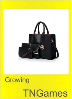 TNGames Three-Piece Fashionable Women's Bag, European And American Style,Simple And Fashionable One-Shoulder Bag, Comfortable And Delicate Leather,Black  - Image 1