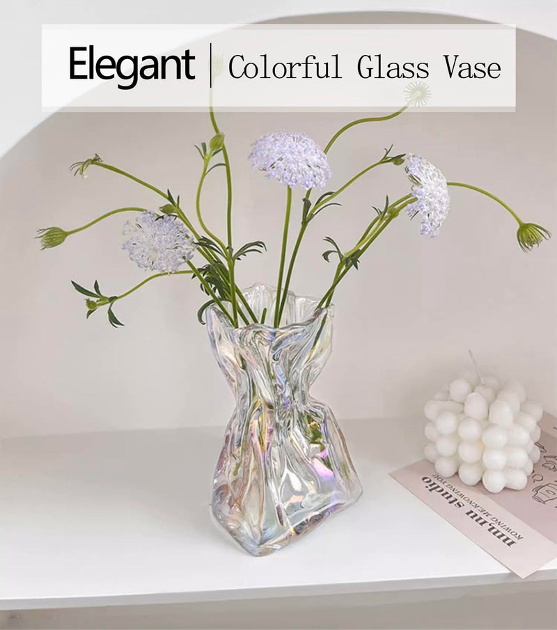 FOWSEEK 6 Inch Small Glass Flower Vase, Irregular Clear Flower Vases for Centerpiece Table Indoor Desk Decor, Modern Art Decorative Vase for Home Office Wedding Bookshelf Housewarming Gift - Image 4