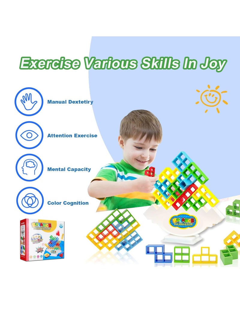 Tetra Tower Games 16pcs Balance Stacking Blocks Tetris Balancing Building Blocks Game Family Party Board Game STEM Toys for Kids Adults