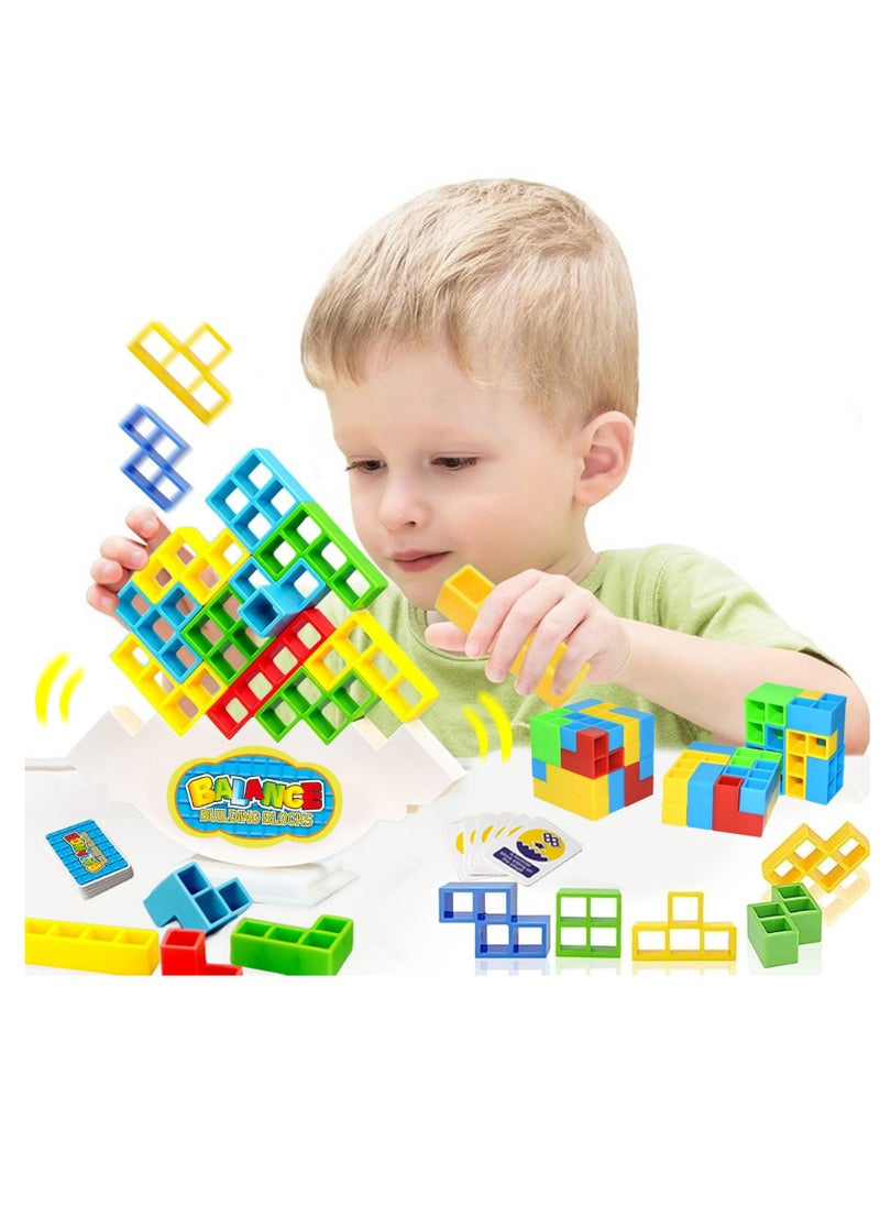 Tetra Tower Games 16pcs Balance Stacking Blocks Tetris Balancing Building Blocks Game Family Party Board Game STEM Toys for Kids Adults