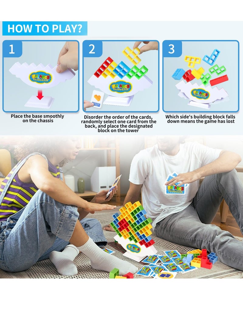 Tetra Tower Games 16pcs Balance Stacking Blocks Tetris Balancing Building Blocks Game Family Party Board Game STEM Toys for Kids Adults