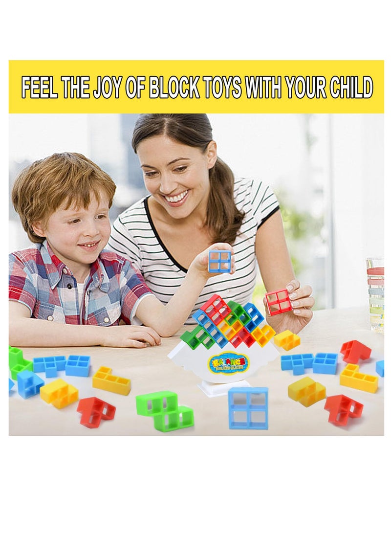 Tetra Tower Games 16pcs Balance Stacking Blocks Tetris Balancing Building Blocks Game Family Party Board Game STEM Toys for Kids Adults