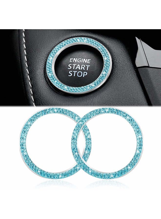 WINKA 2pcs Bling Car Engine Start Button Cover Diamond Crystal Push Start Stop Button Ring Sparkly Bling Ignition Button Cover Rhinestone Keyless Ignition Ring Universal Car Accessories (Blue) - Image 1