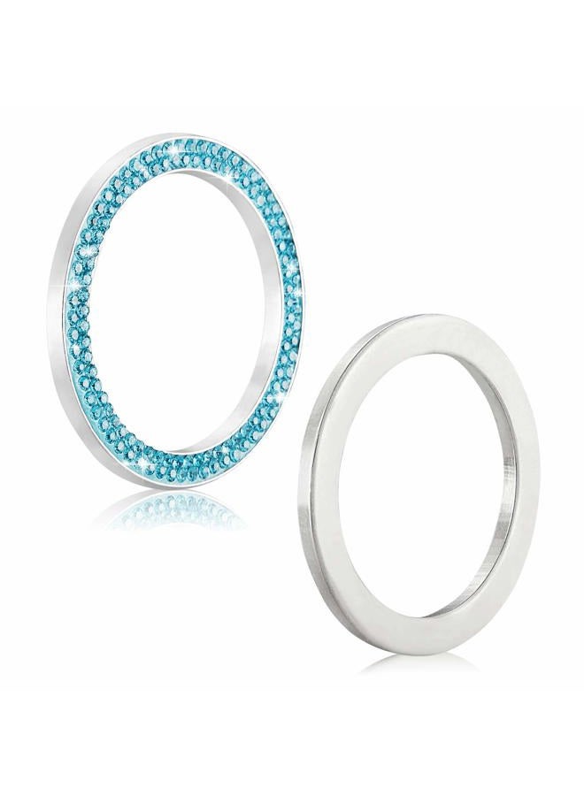 WINKA 2pcs Bling Car Engine Start Button Cover Diamond Crystal Push Start Stop Button Ring Sparkly Bling Ignition Button Cover Rhinestone Keyless Ignition Ring Universal Car Accessories (Blue) - Image 3