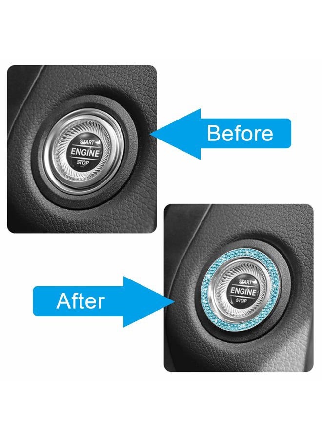 WINKA 2pcs Bling Car Engine Start Button Cover Diamond Crystal Push Start Stop Button Ring Sparkly Bling Ignition Button Cover Rhinestone Keyless Ignition Ring Universal Car Accessories (Blue) - Image 4
