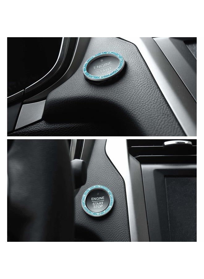 WINKA 2pcs Bling Car Engine Start Button Cover Diamond Crystal Push Start Stop Button Ring Sparkly Bling Ignition Button Cover Rhinestone Keyless Ignition Ring Universal Car Accessories (Blue) - Image 5