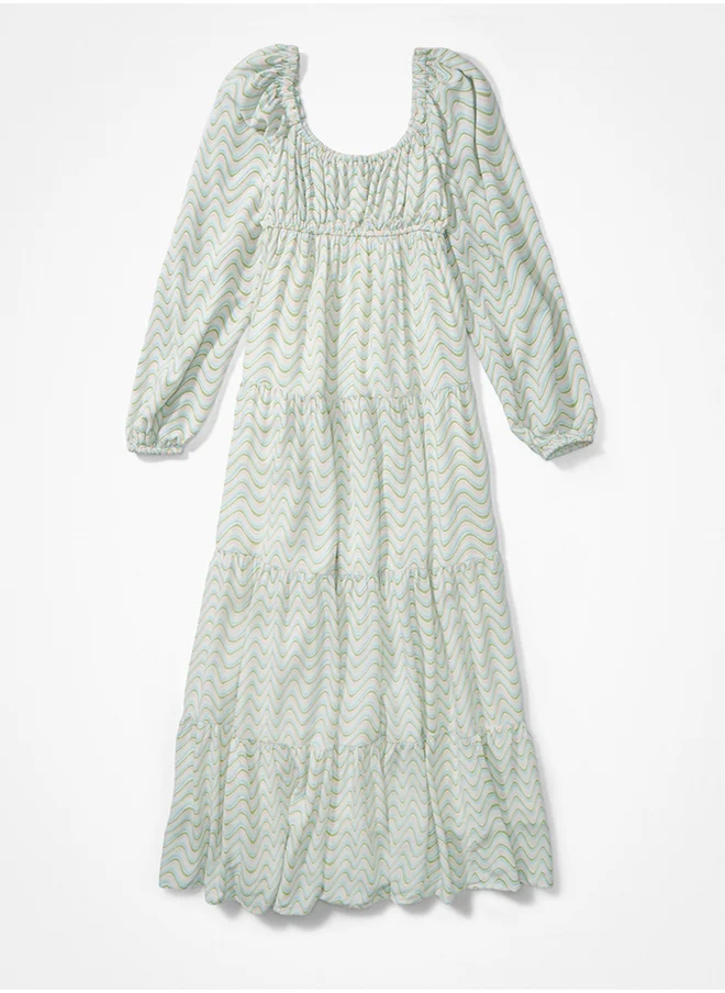 امريكان ايجل AE Printed Long-Sleeve Midi Dress