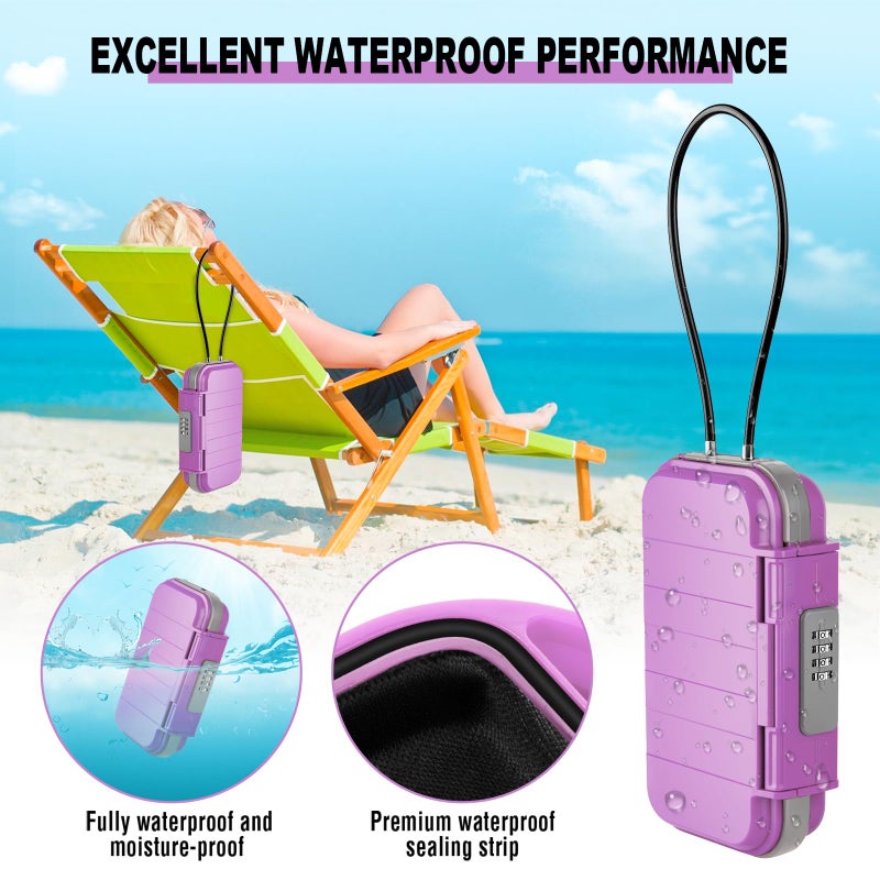 HUANLANG Portable Safe Lock Box with Combination Lock Mini Beach Travel Safe Waterproof Small Lockable Boxs with Removable Wire Rope Combination Lock Box for Dorm,Travel,Beach,Hotel,Car,Home,Office - Image 3