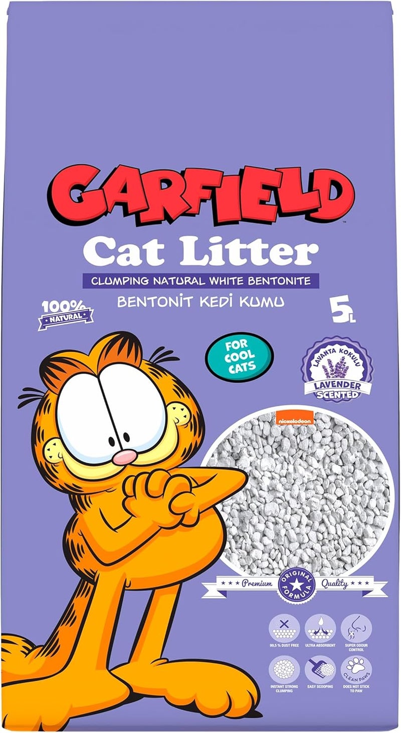 Garfield Natural Clumping Cat Litter - 100% High-Quality White Bentonite, Lavender Scented, 5L - Superior Odor Control, Low Dust, Easy Scooping - Image 1