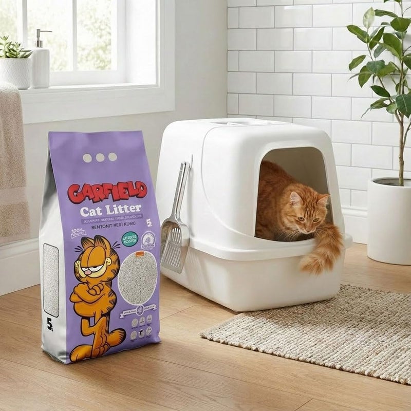 Garfield Natural Clumping Cat Litter - 100% High-Quality White Bentonite, Lavender Scented, 5L - Superior Odor Control, Low Dust, Easy Scooping - Image 4