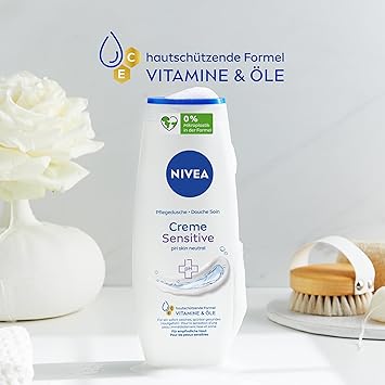 Nivea كريم استحمام نيفيا الحساس 250 مل متوازن الحموضة مع مستخلص البابونج كريم مرطب للبشرة الحساسة خالي من الصابون - Image 4