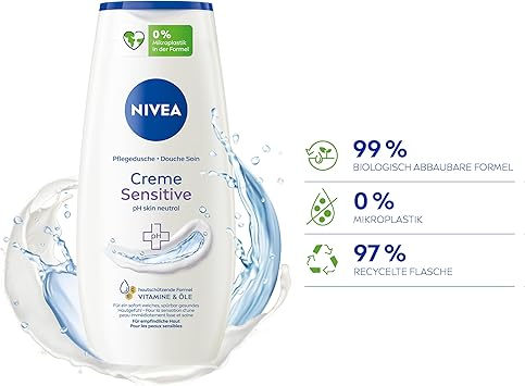 Nivea كريم استحمام نيفيا الحساس 250 مل متوازن الحموضة مع مستخلص البابونج كريم مرطب للبشرة الحساسة خالي من الصابون - Image 3
