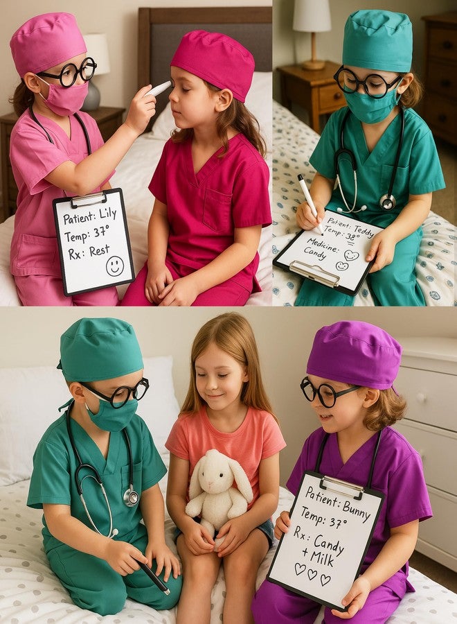 ZZIHAN Kids Doctor Costume Green Medical Scrubs with Stethoscope, Mask & Cap & Glasses,for Halloween, Career Day & School Play, Pretend Play, Nurse, Dentist & Vet Dress-Up for Boys & Girls 10-12 - Image 2