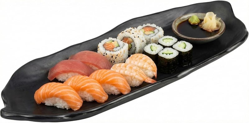 Melamine Sushi Serving Tray Melamine Rectangular Serving Platter Japanese Style Sushi Plate Black Party Serving Plate for Sushi 34CM (1PC) - Image 1