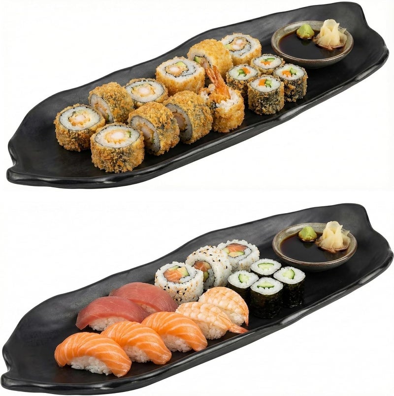 Melamine Sushi Serving Tray Melamine Rectangular Serving Platter Japanese Style Sushi Plate Black Party Serving Plate for Sushi 34CM (1PC) - Image 2