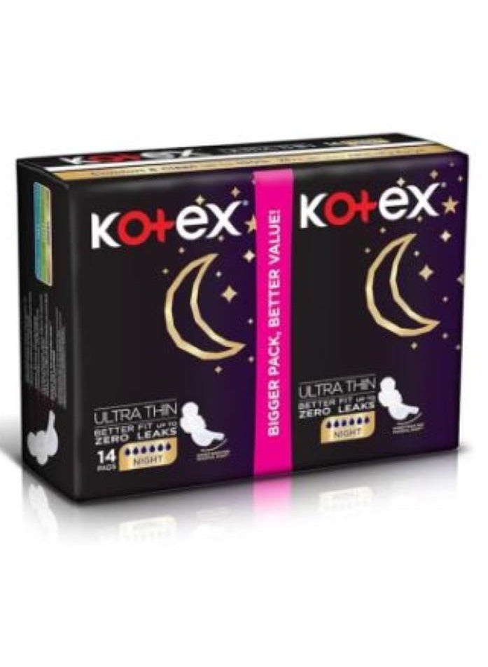Kotex Natural Ultra Thin Pads, 100% Cotton, Super Size Sanitary Pads with Wings, 14 Pads