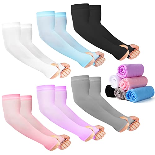 12 Pairs Sun Protection Sleeves UV Cooling Arm Men Women Sports with Thumb Hole for Driving Golfing Fishing Cycling Hiking Doing 6 Colors by HRLOR