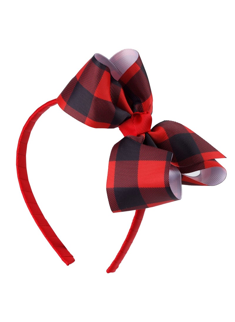 7Rainbows 7Rainbows 5.5" Buffalo Plaid Bow Headband Checkered Bow Headbands for Girls Perfect Hair Accessories for Party and Cosplay(Black&Red) 