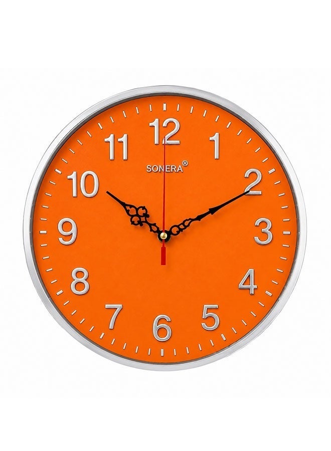 SONERA 32 cm Round Wall Clock in Orange – Elegant Modern Wall Clock for Home and Office Décor - Image 1