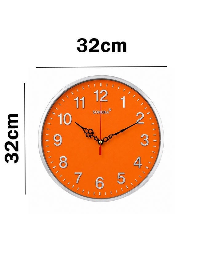 SONERA 32 cm Round Wall Clock in Orange – Elegant Modern Wall Clock for Home and Office Décor - Image 4