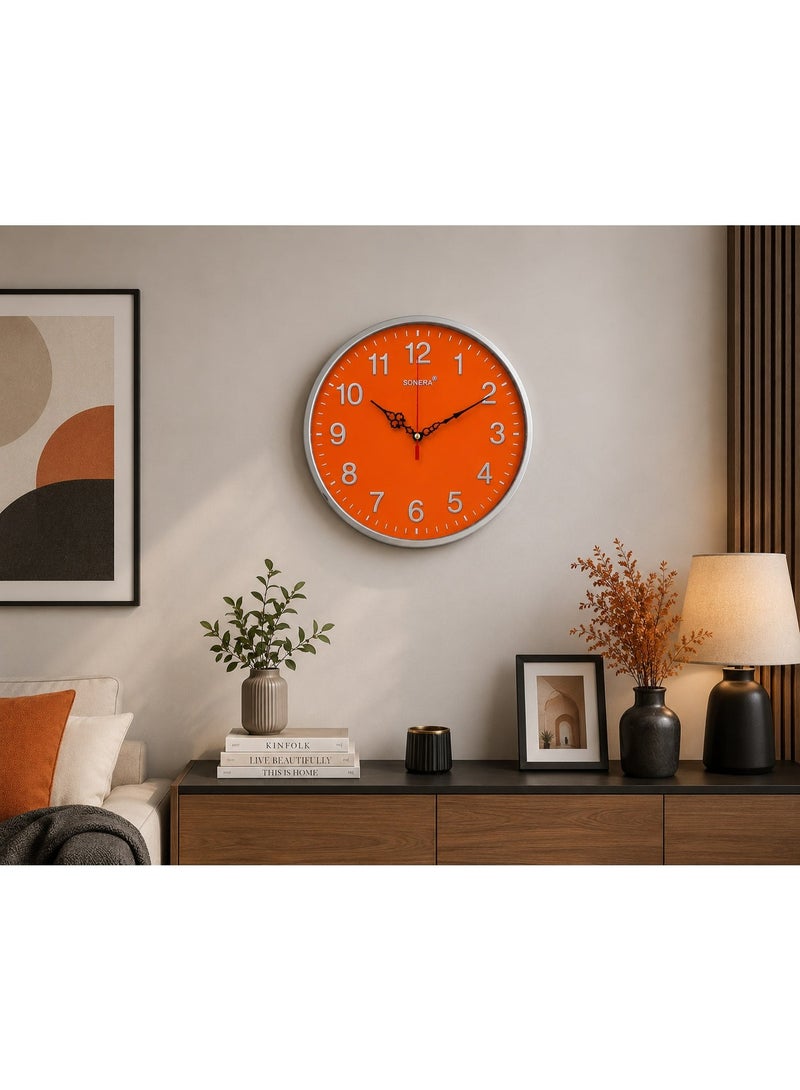 SONERA 32 cm Round Wall Clock in Orange – Elegant Modern Wall Clock for Home and Office Décor - Image 2