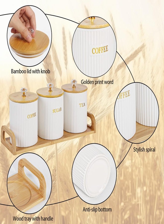Fvstar Ceramic Storage Canister for Coffee Sugar Tea Set of 3, Kitchen Pantry Container with Bamboo Lids and Tray, White Food Storage Jars for Dining Table, Ceramic Canister Set for Cereal, Snacks - Image 5