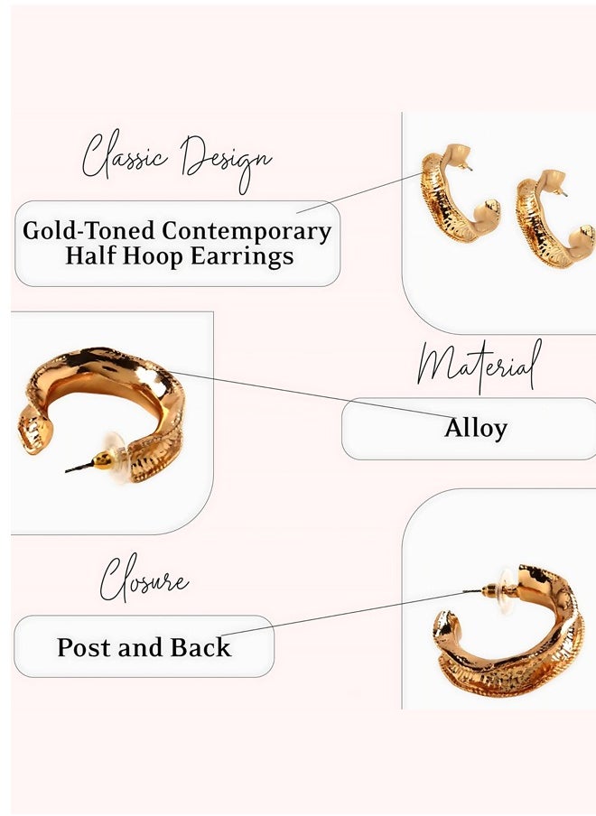 Just Peachy Just Peachy Gold-Toned Contemporary Half Hoop Earrings, Stylish and Elegant Jewelry for Women, Hypoallergenic, Lightweight, and Comfortable ? Perfect for Daily Wear or Special Occasions  - Image 4
