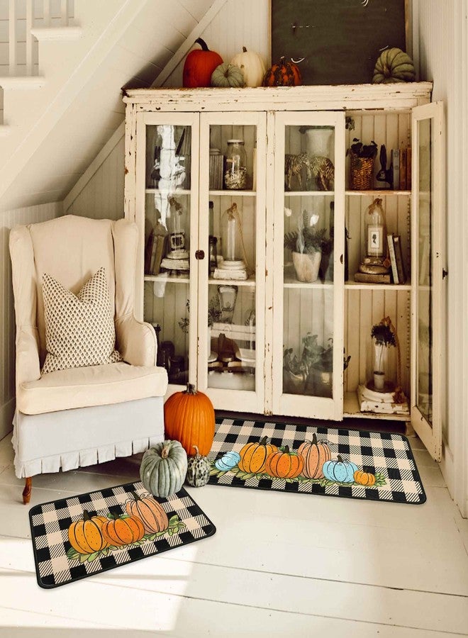 kukli kitchen Buffalo Plaid Pumpkin Fall Decorative Kitchen Rugs Set of 2,Non Skid Washable, Home Seasonal Fall Holiday Party Autumn Harvest Thanksgiving Kitchen Mat 17"x47"+17"x30" - Image 3