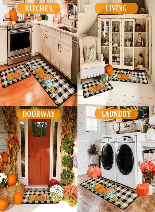 kukli kitchen Buffalo Plaid Pumpkin Fall Decorative Kitchen Rugs Set of 2,Non Skid Washable, Home Seasonal Fall Holiday Party Autumn Harvest Thanksgiving Kitchen Mat 17"x47"+17"x30" - Image 4
